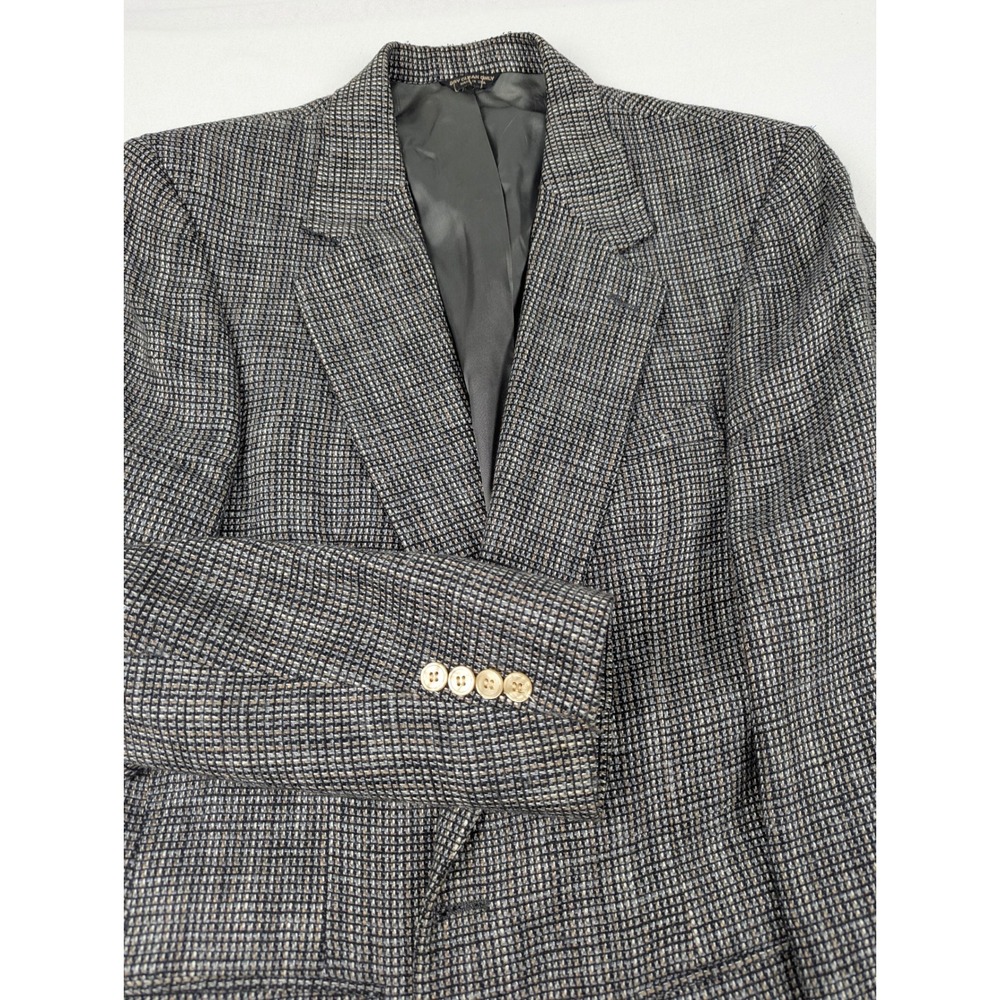 Bill Blass Mens Vintage Grey Tan Micro Check Two Button Blazer Sport Coat USA
